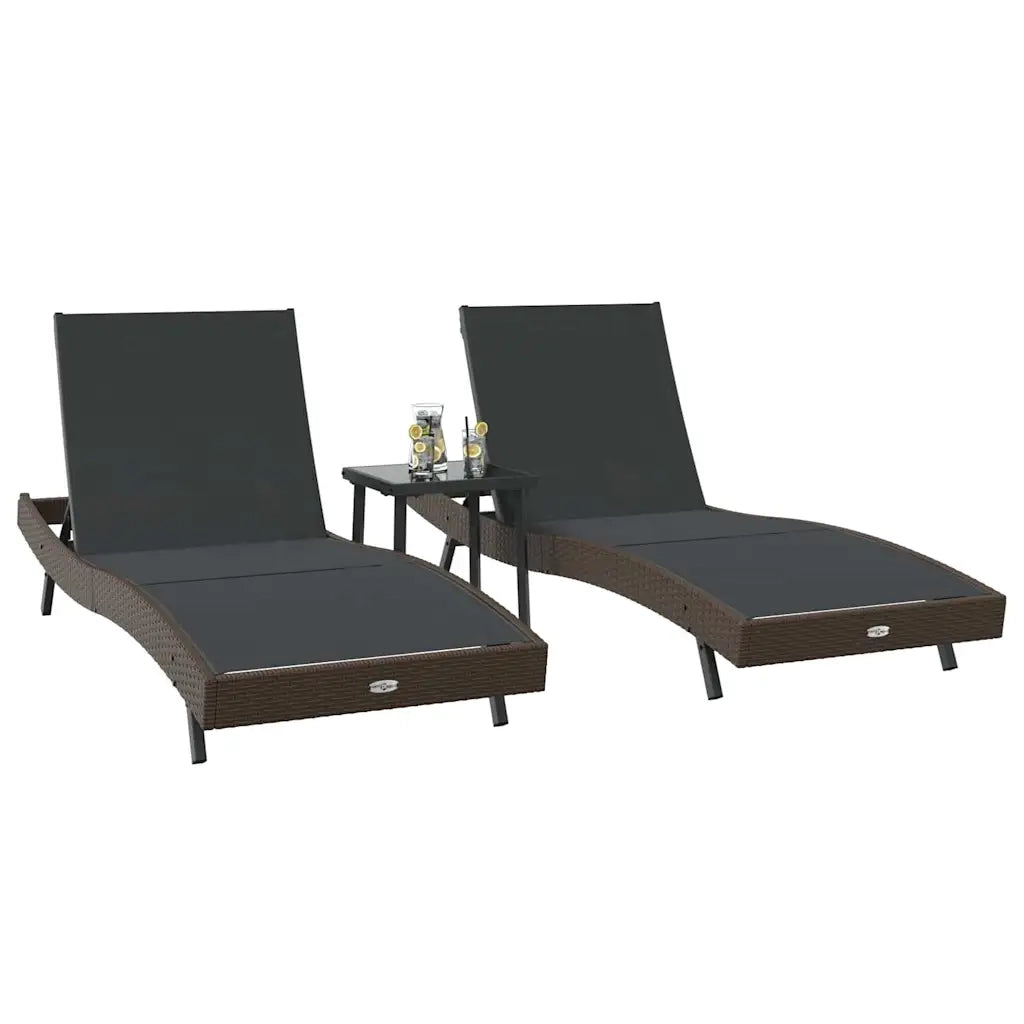 Lettino da Lettino sole | Sdraio da giardino | Lettino da sole 3 pz Marrone 197 x 70 x 82 cm polyrattan