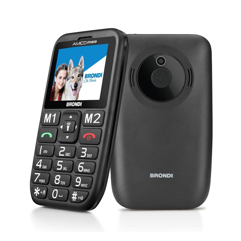 BRONDI AMICO STILOSO (NERO) - TELEFONO CELLULARE PER ANZIANI - TASTO SOS - TORCIA - CONTROLLO REMOTO - ANNUNCIO VOCALE - FOTOCAMERA
