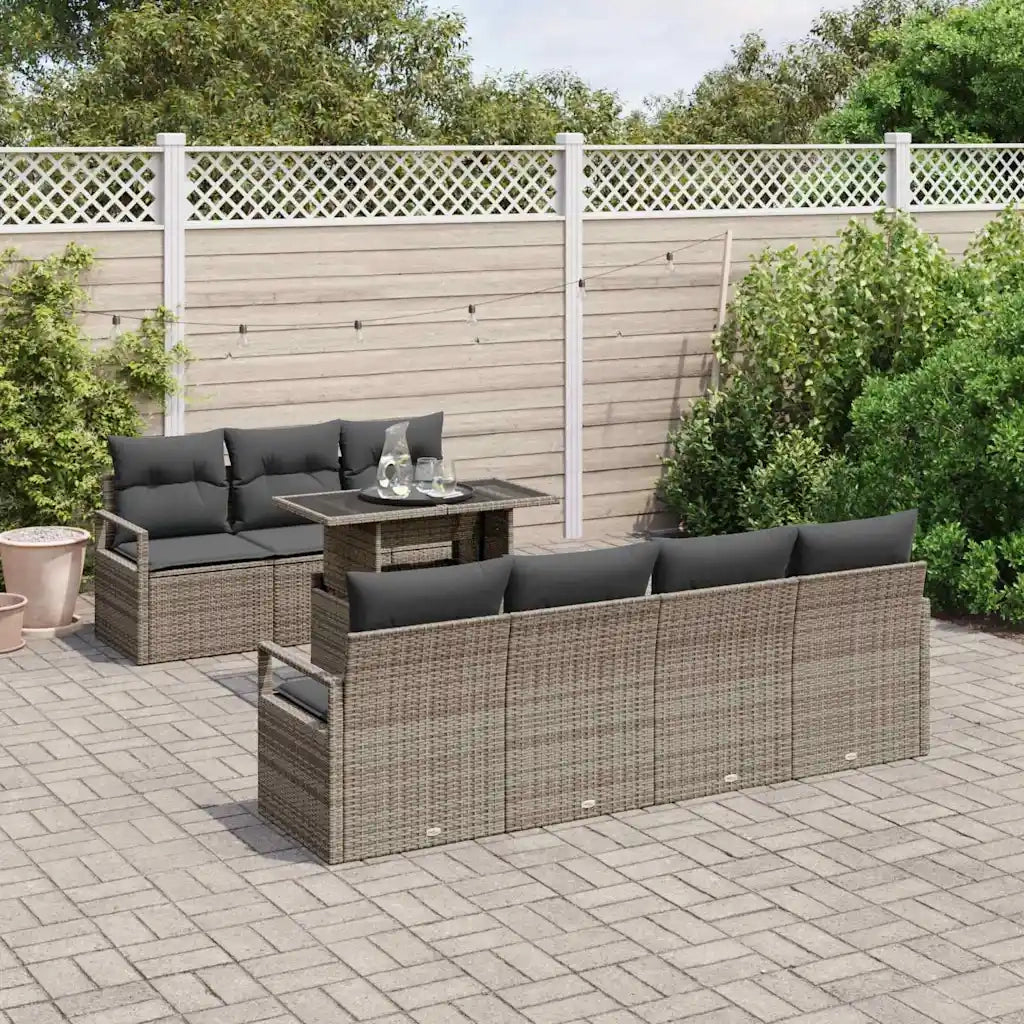 Set Divano da Giardino con cuscino 8 pcs Grigio Poly Rattan