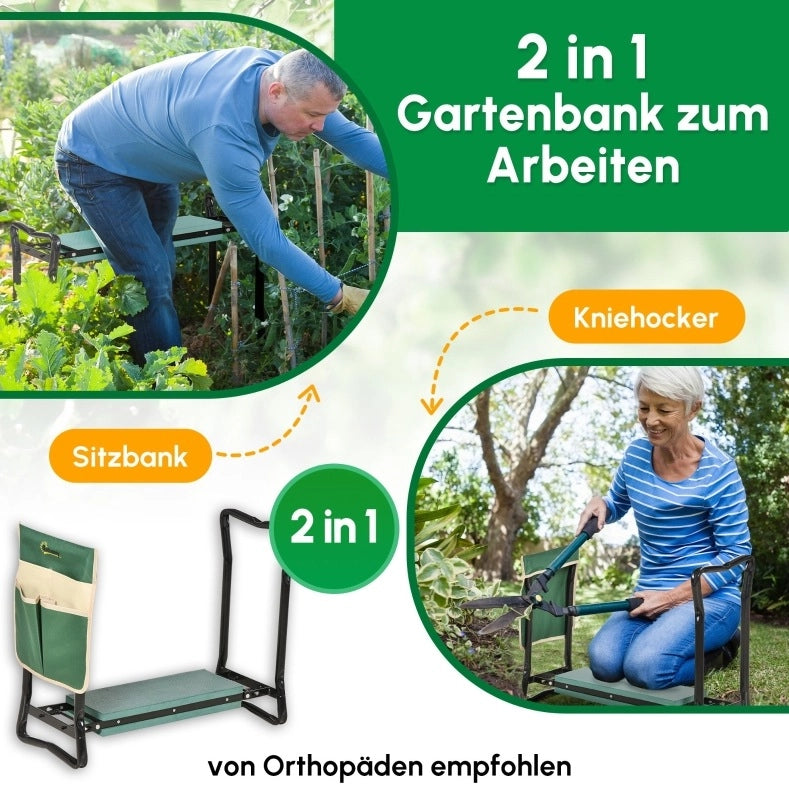 Panca inginocchiatoio da giardino pieghevole 2 in 1 in acciaio; verde; 58 x 28 x 49 cm