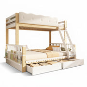 Letto a castello 90x200 e 140x200 cm con 2 cassetti e portariviste; pino e truciolare; bianco e rovere