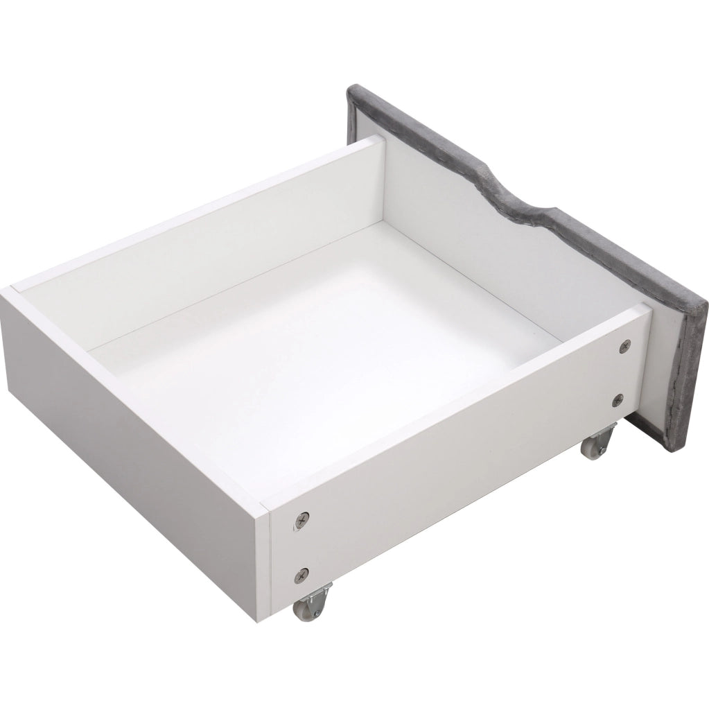 Letto imbottito grigio 140x200 cm in velluto con rete e 4 cassetti