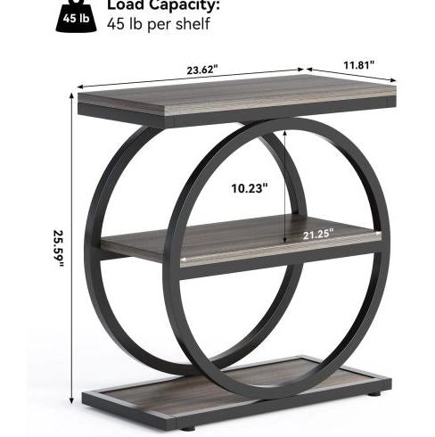 Tavolino laterale a 3 ripiani in MDF e metallo nero e grigio