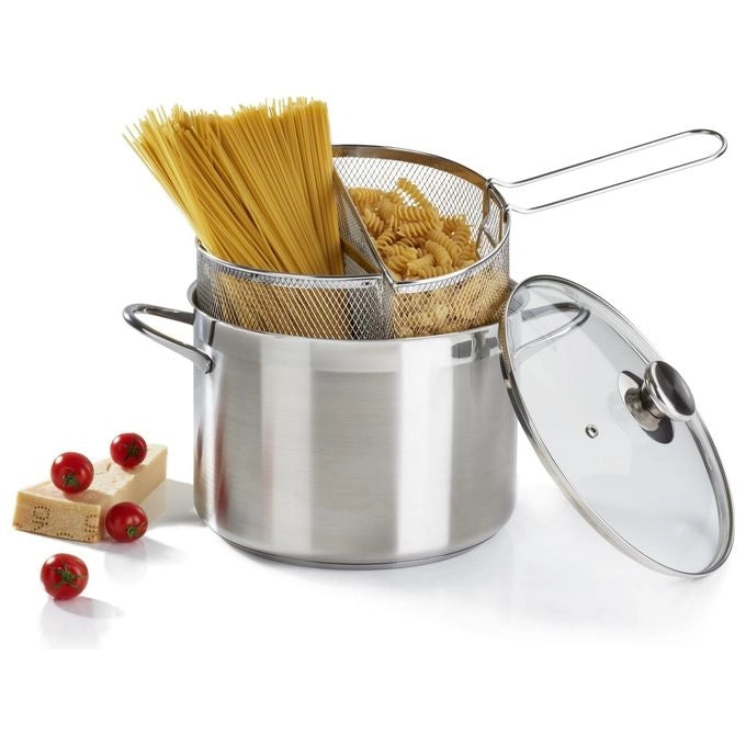 Barazzoni 421049524 Spaghettiera Doppio Cestello Acciaio Inox 18-10 24 cm 7.25 Lt Induzione Made in Italy colore Grigio