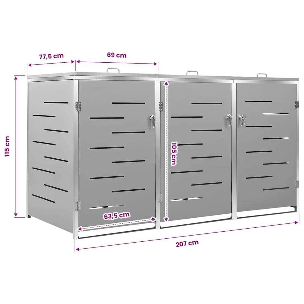 Bin Storage Box For 3 Bins, 207x77.5x115 Cm, Stainless Steel