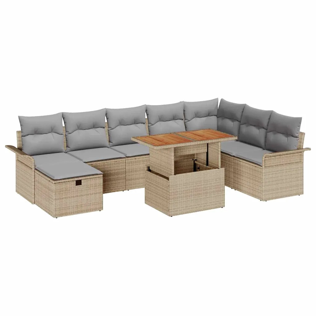 Set Divano da Giardino con cuscino 9 pcs Beige polyrattan