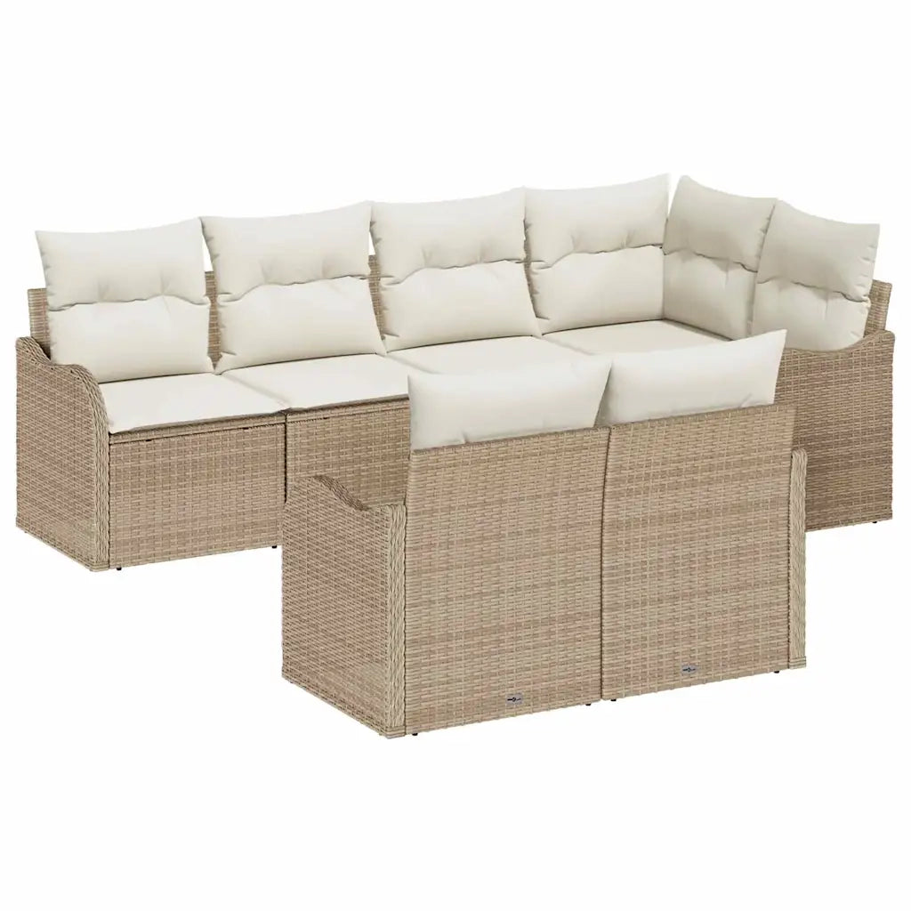 Set Divano da Giardino con cuscino 7 pcs Beige Poly Rattan