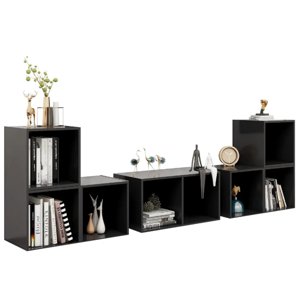 Set Mobili TV 6 pz-Set di 6 Credenza per TV Grigio Lucido in Legno Multistrato