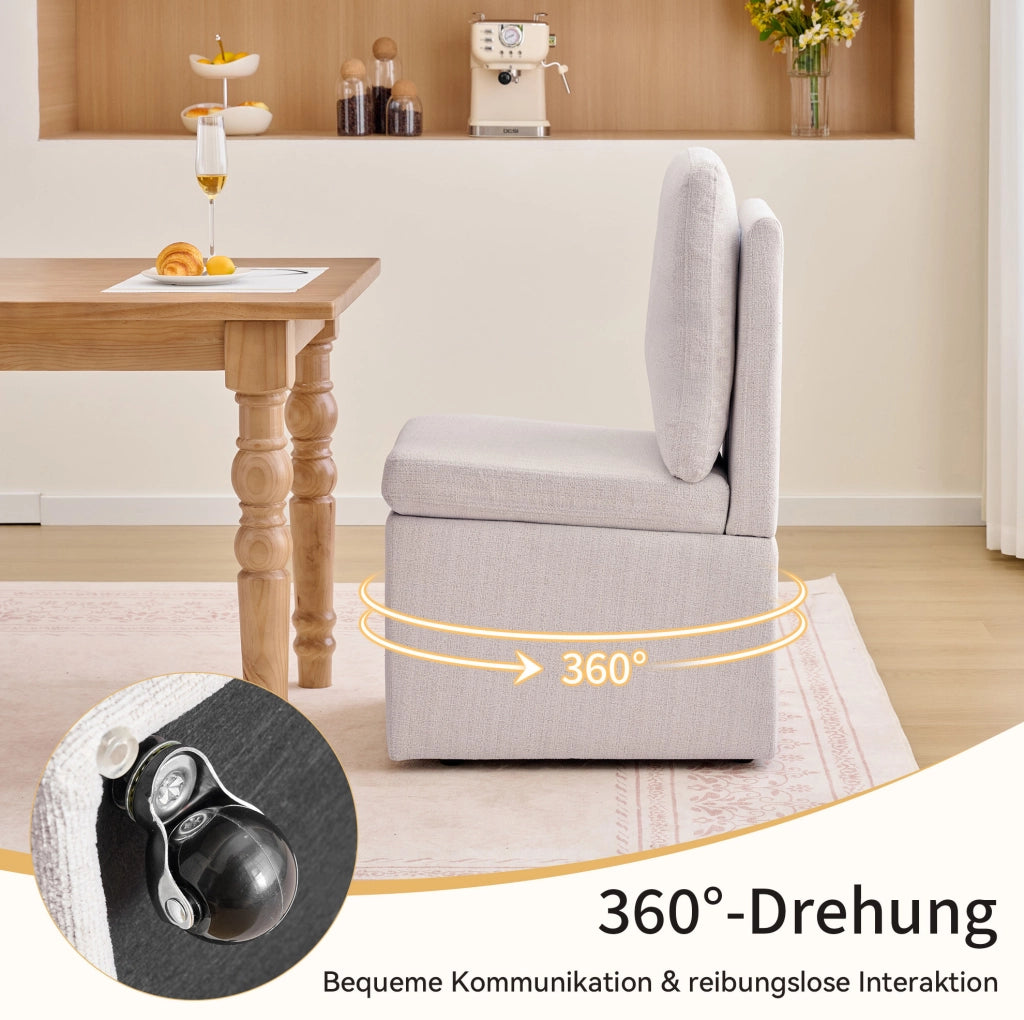 Sedia da pranzo girevole con contenitore e ruote grigio-beige