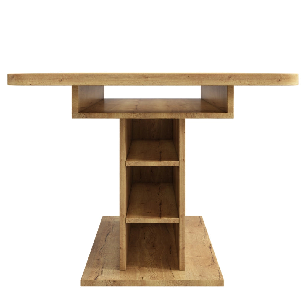Tavolo da pranzo allungabile in pannelli truciolari e metallo, 110/130x70x75 cm, con spazio contenitivo, design rettangolare moderno color naturale