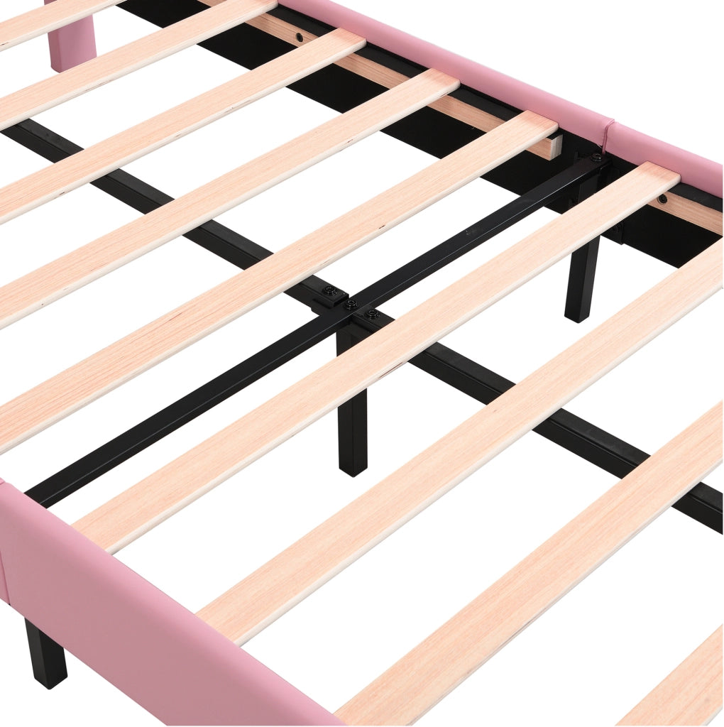 Letto imbottito per bambini 90x200 cm con testiera a corona in PU rosa e bianco