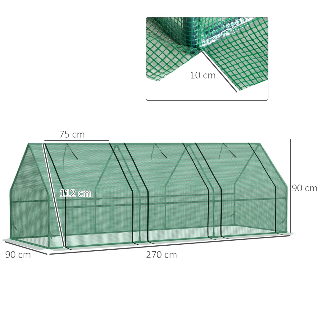 Serra da giardino con finestre arrotolabili; telo PE 140 g/m²; telaio in acciaio; verde; 270x90x90 cm
