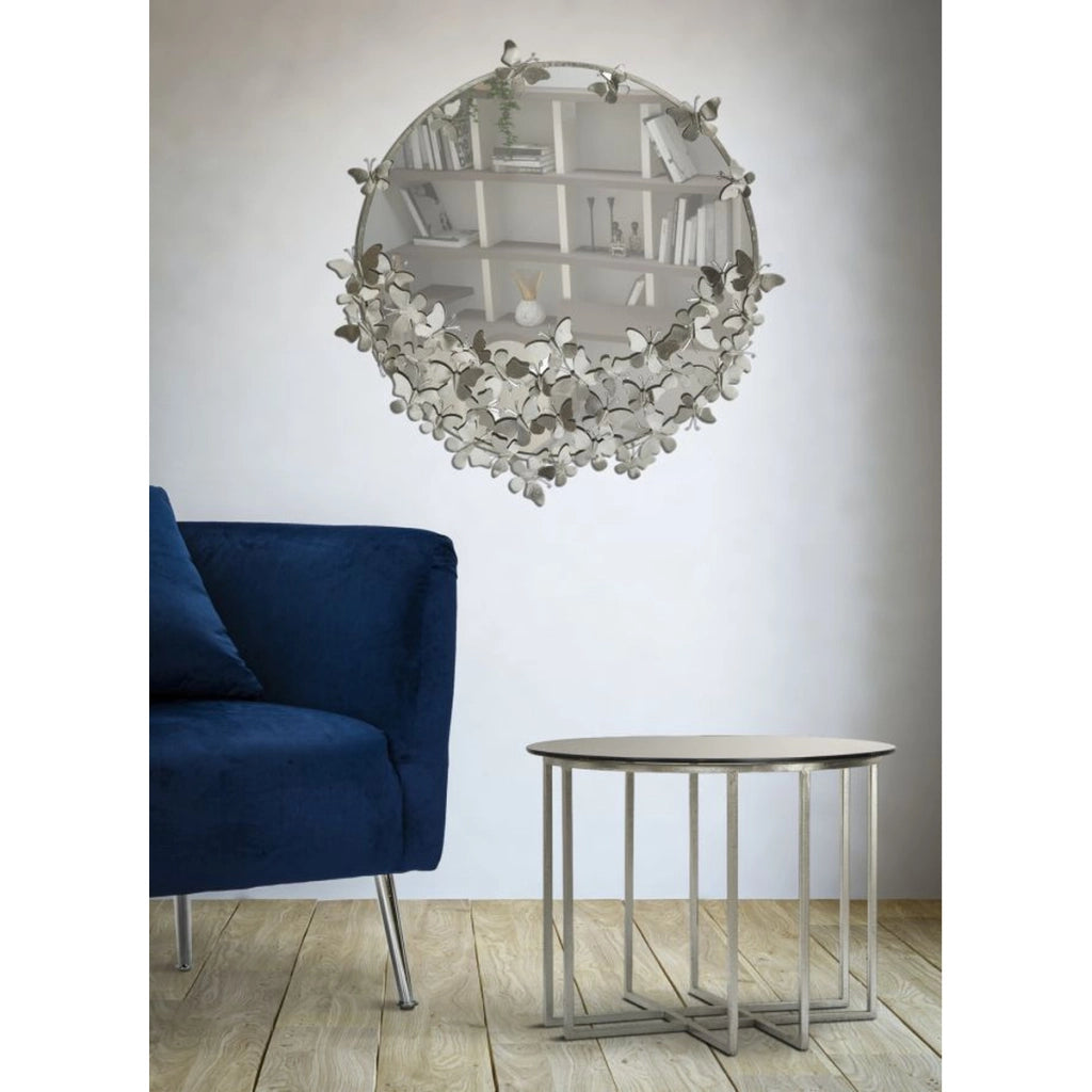 Specchio con Cornice Farfalla 30, Argento, Metallo, 91x3x94 cm