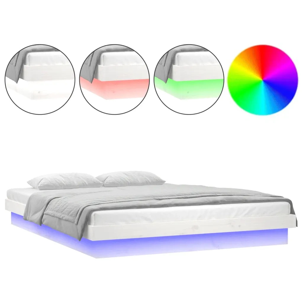 Giroletto LED-Struttura Letto con LED Bianco 140x190 cm in Legno Massello 807386