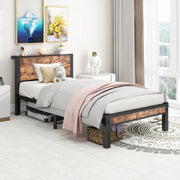 letto singolo mdf metallo marrone antico 90 x 200 cm
