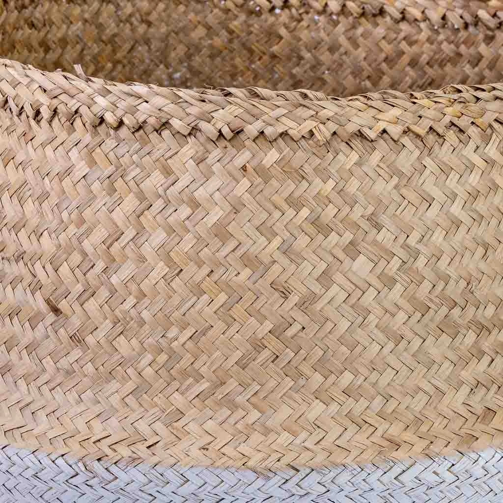 Cestino naturale con manici, vernice bianca, D40x36/48h cm