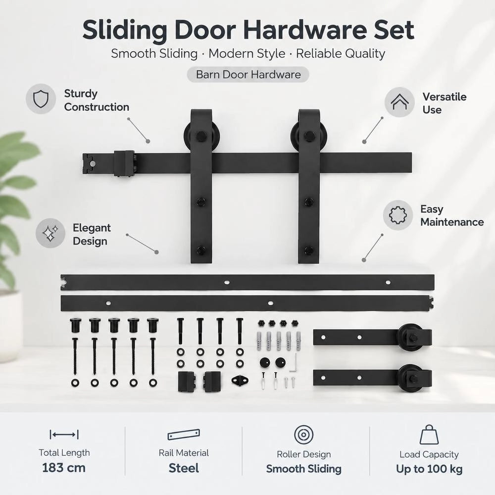 SKIEN Sliding Door Hardware Set 183 Cm Steel Black