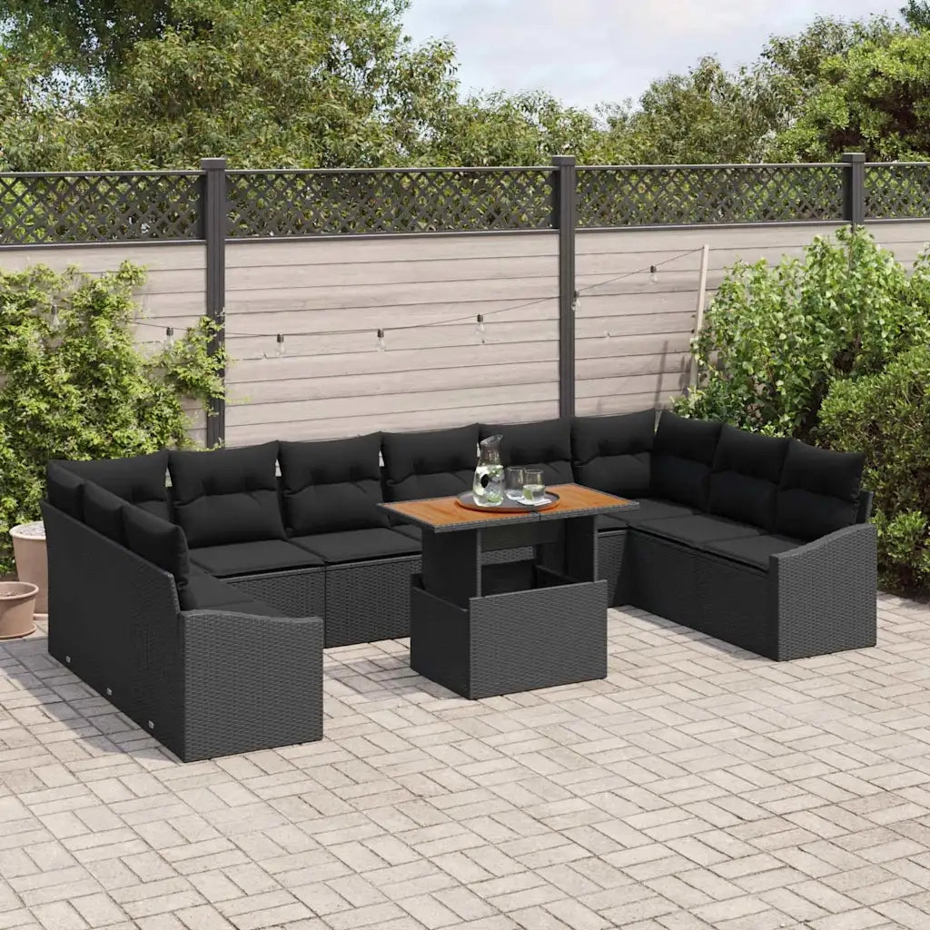 Set da Pranzo per Giardino con cuscino 11 pcs Nero e Marrone