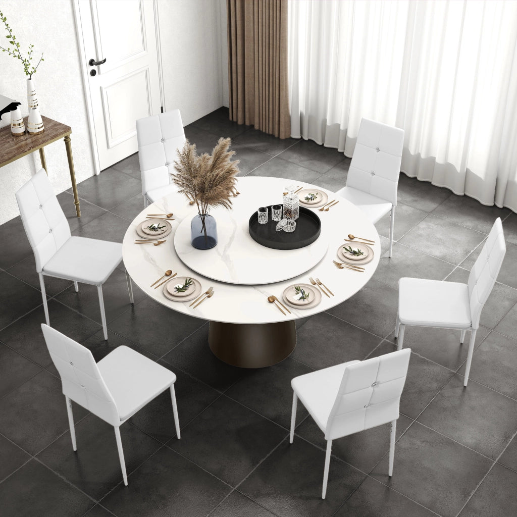 Set di 6 Sedie da Pranzo Imbottite ¨C Minimal ¨C Schienale Alto con Bottoni, Patte in Metallo, Colore Bianco