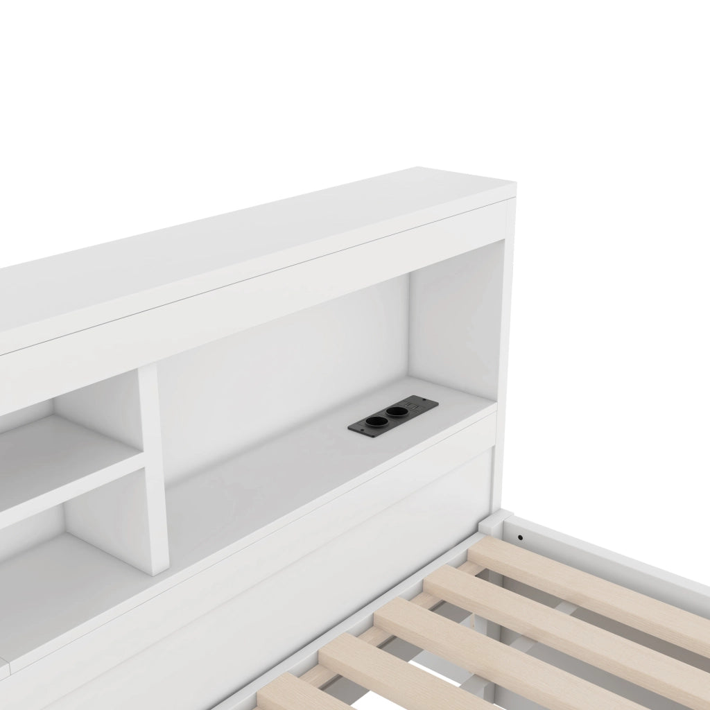Letto divano 90 × 200 cm 1 posto con letto estraibile; LED; presa e USB; vano laterale; senza materasso; bianco