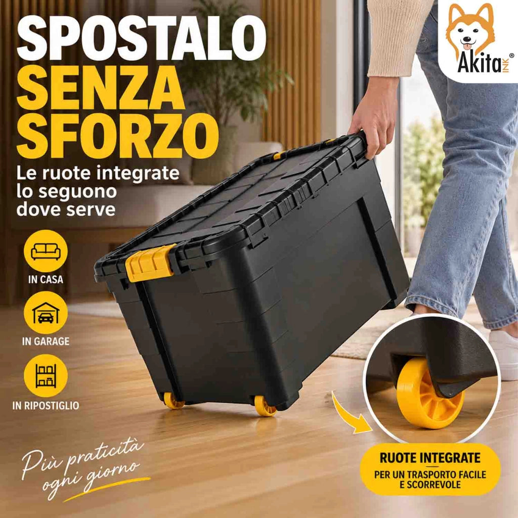 Akitaink Contenitore Box 60L Magic 4UP aperture con Ruote Nero