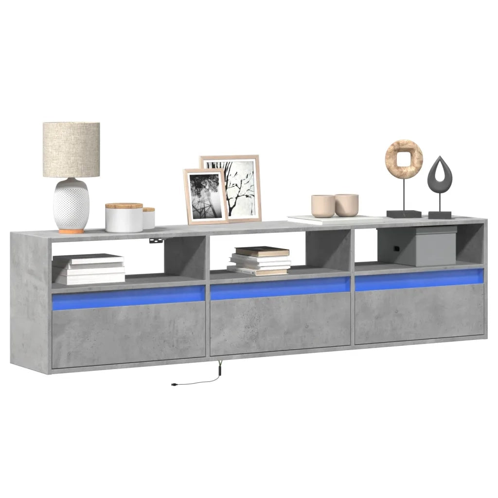 Mobile TV a Parete | Armadietto TV | Mobile Porta TV con LED Grigio Cemento 180x31x45 cm