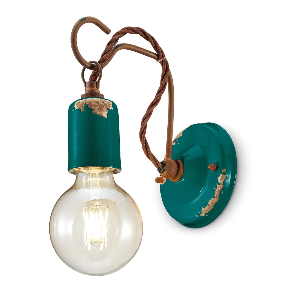 Applique Vintage Ceramica Verde Con Filamento 1 Luce E27