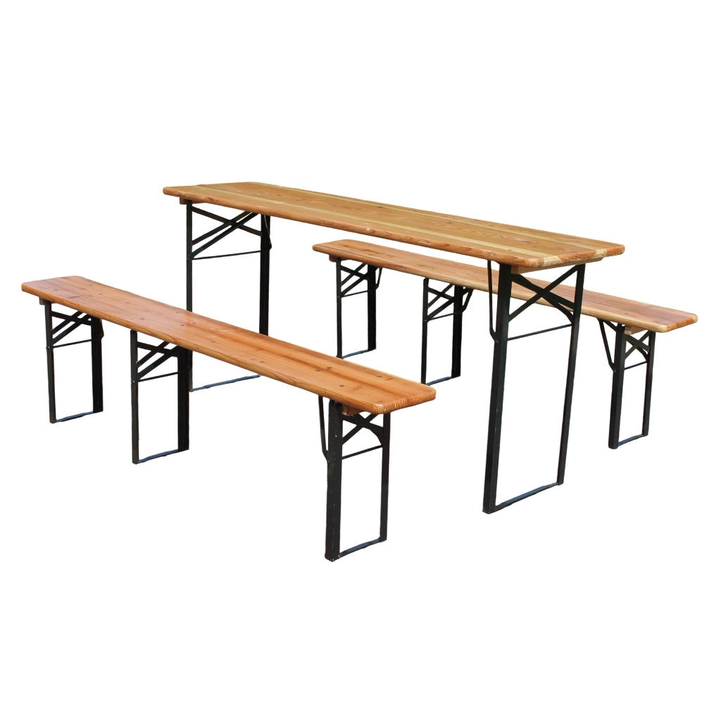 Set birreria pieghevole 3 pezzi 177 cm in legno naturale; tavolo e panche da esterno
