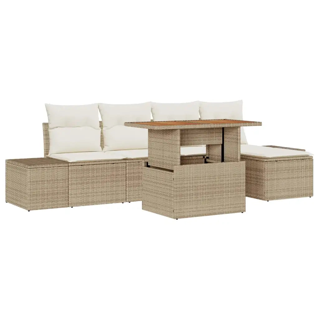 Set Divano da Giardino 6 pcs Beige Poly Rattan
