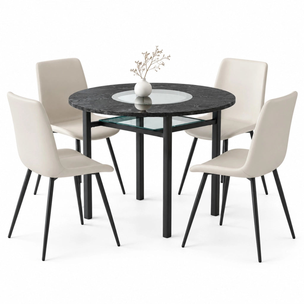 Set tavolo da pranzo rotondo Ø100 cm con 4 sedie in PU grigio caldo HOMVRA