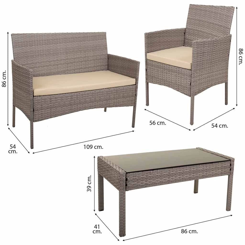 Set tavolo grigio, divano e 2 poltrone