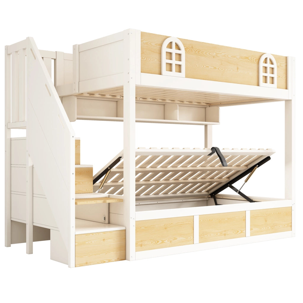 Letto a castello per bambini 90 x 200 cm con scala contenitore
