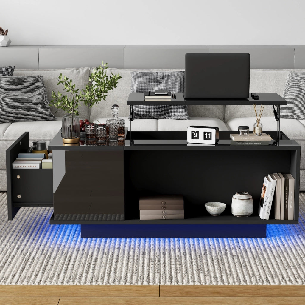 Tavolino da caffè LED elevabile con cassetto 100x50x40 cm