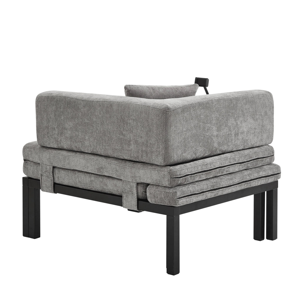 Divano Letto Pieghevole in Legno Massello con Letto Singolo Estraibile - Grigio Chiaro