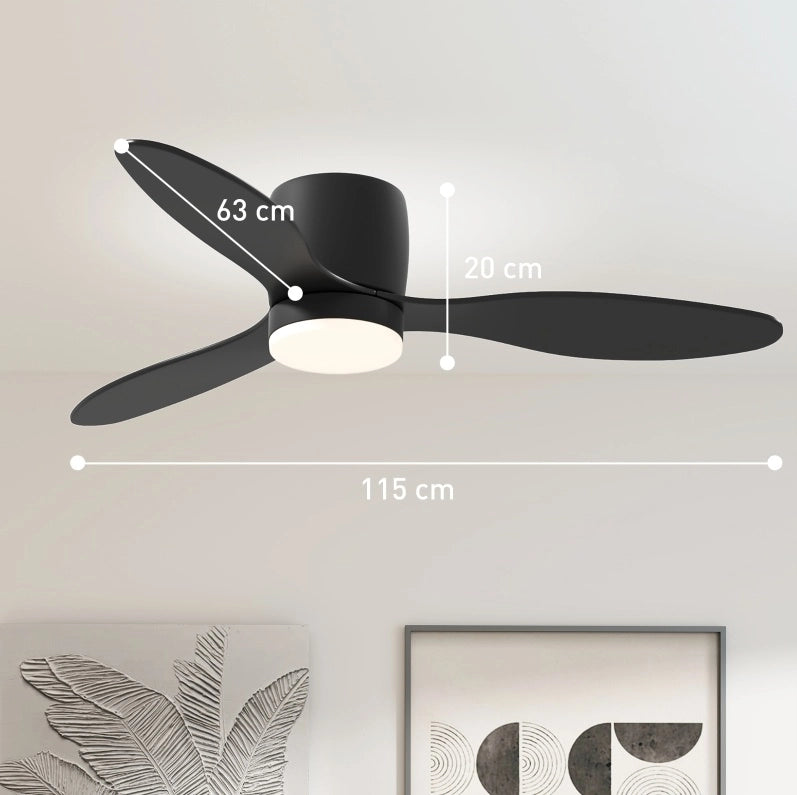 Ventilatore da soffitto YEAVIO Ø115 cm con LED dimmerabile, 3 pale, 6 velocità e telecomando