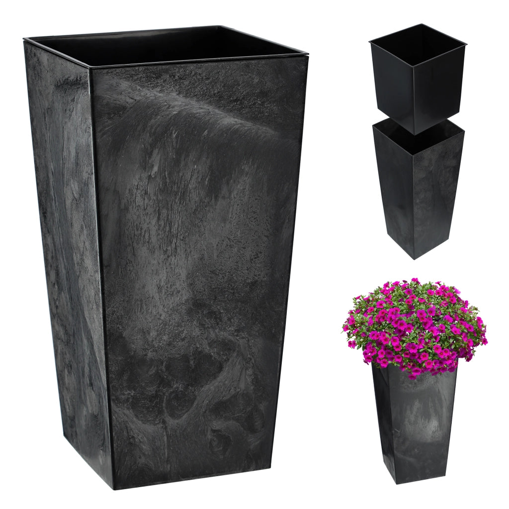 Vaso da giardino KADAX con inserto per fiori, grande e alto, nero, 24x47 cm