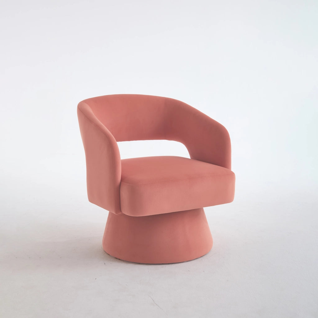 Poltrona girevole con seduta imbottita e schienale ergonomico in chenille e legno - rosa