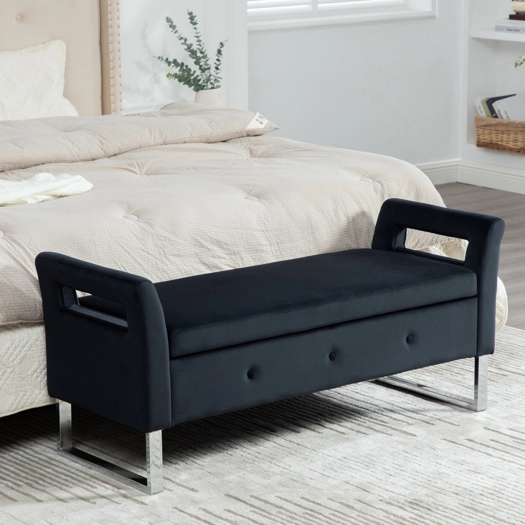Pouf Contenitore Velluto con Braccioli ¨C MINIMAL ¨C Nero