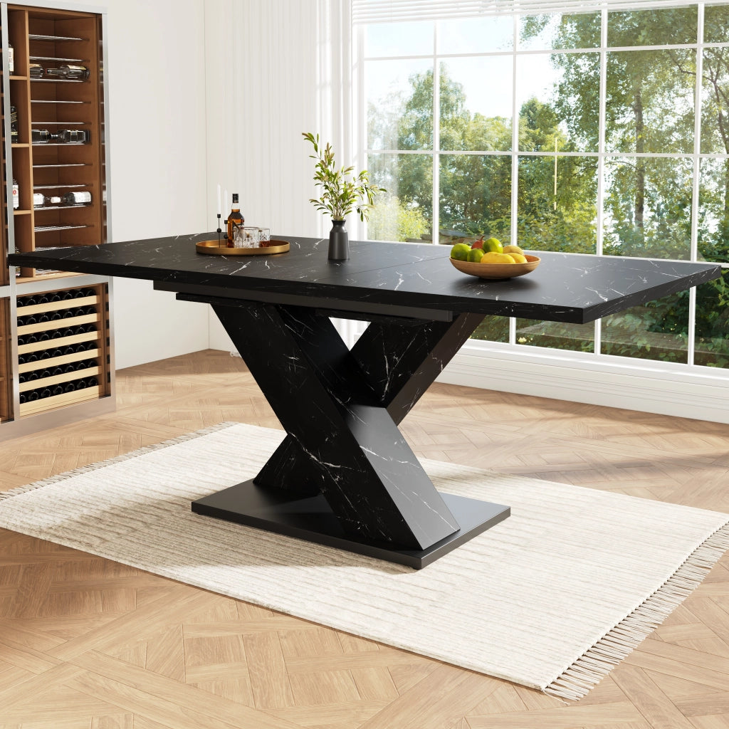 Tavolo allungabile per 4-6 persone con piano in MDF, struttura in metallo, design a x, per cucina e sala da pranzo nero