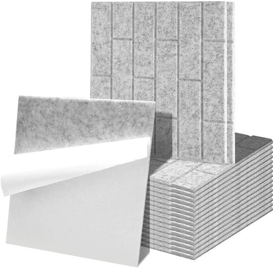 Pannelli acustici da 18 pezzi Pannello di mattonella quadrata Isolante acustico autoadesivo Velo di isolamento acustico Pannello per parete colore grigio chiaro