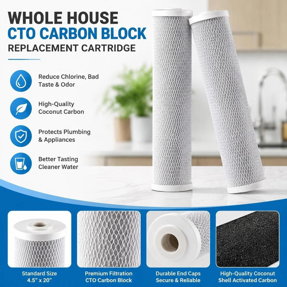 2 Replacement Cartridges For Whole House Water Filter, 115 X 507 Mm CTO Carbon Block, Replacement Filter For 3-stage Water Filtration System, Reduces Chlorine, Bad Taste, And Odor.