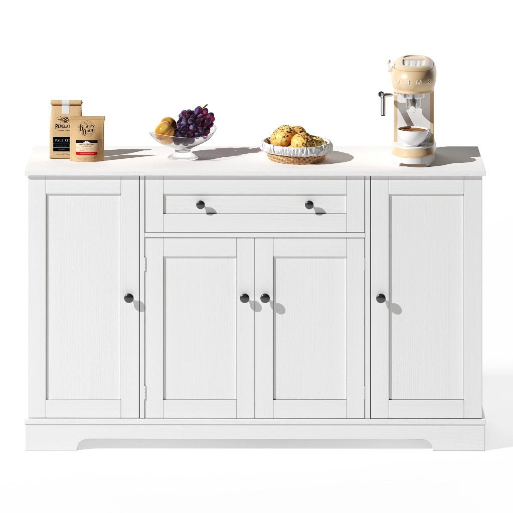 Credenza da cucina bianca 138 cm in MDF con cassetto, ante e ripiani regolabili