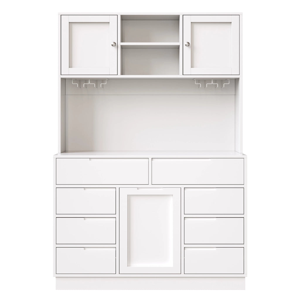 Armadio alto moderno bianco con 8 cassetti, ripiani regolabili e illuminazione LED smart 120×40×183,5 cm