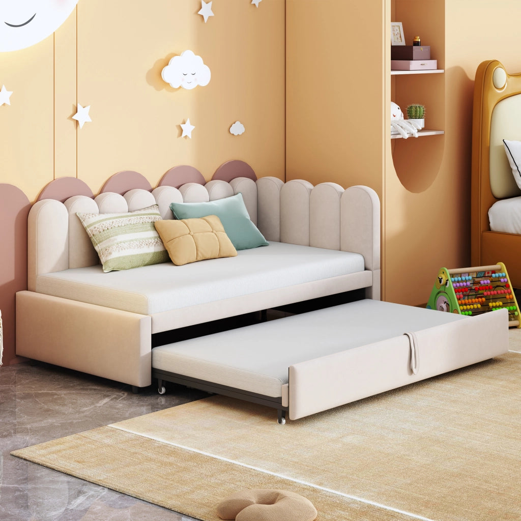 divano letto imbottito beige 90 x 200 cm