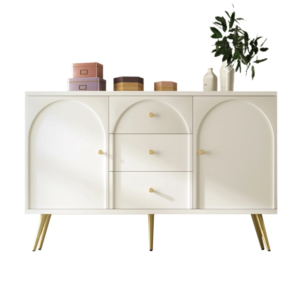 Credenza con 2 ante; 3 cassetti e ripiano regolabile; 140 x 40 x 84 cm; crema
