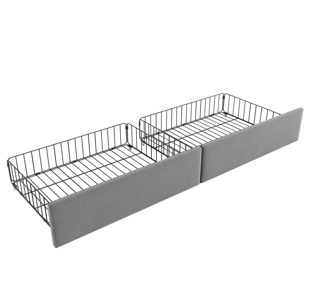 Letto imbottito con 2 cassetti, struttura L e rivestimento in velluto grigio 90x190 cm