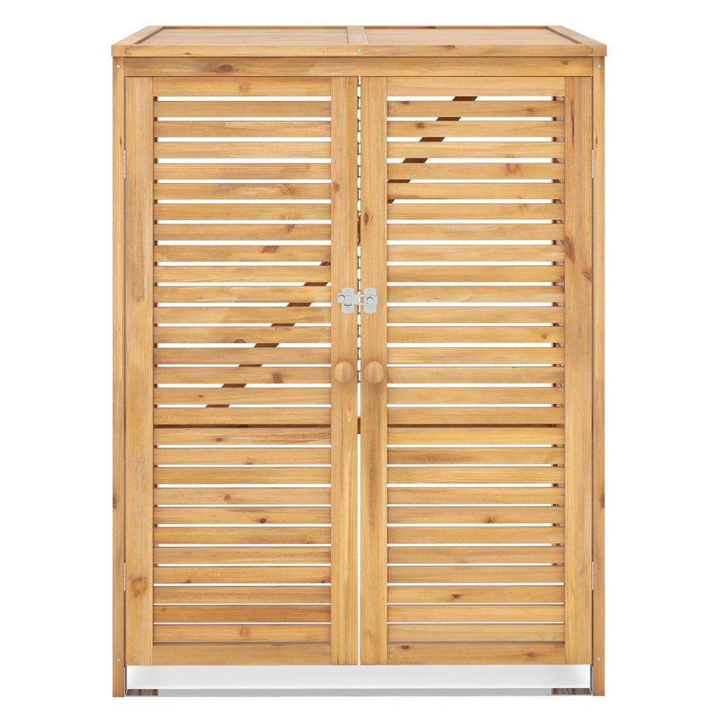 Casetta in legno per bidone della spazzatura da 120L, Riparo esterno per contenitore rifiuti con coperchio apribile Naturale 3 Pezzi