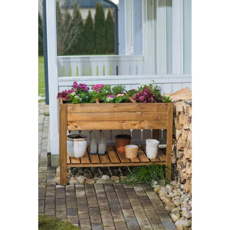 Orto rialzato in legno con fioriera, struttura pino impregnato con telo TNT incluso, per coltivazione orto balcone giardino - Esterni da Vivere