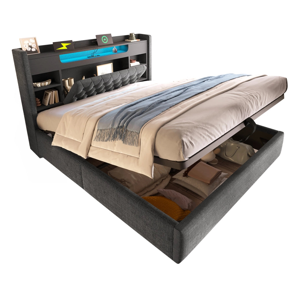 letto imbottito lino grigio 140 x 190 cm