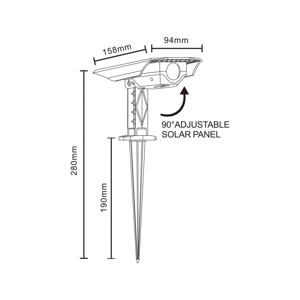Faretto LED con Pannello Solare da Giardino con Picchetto 3000K, 180 Lumen, IP65, Orientabile 90° – Luce Calda per Esterni, sensore crepuscolare